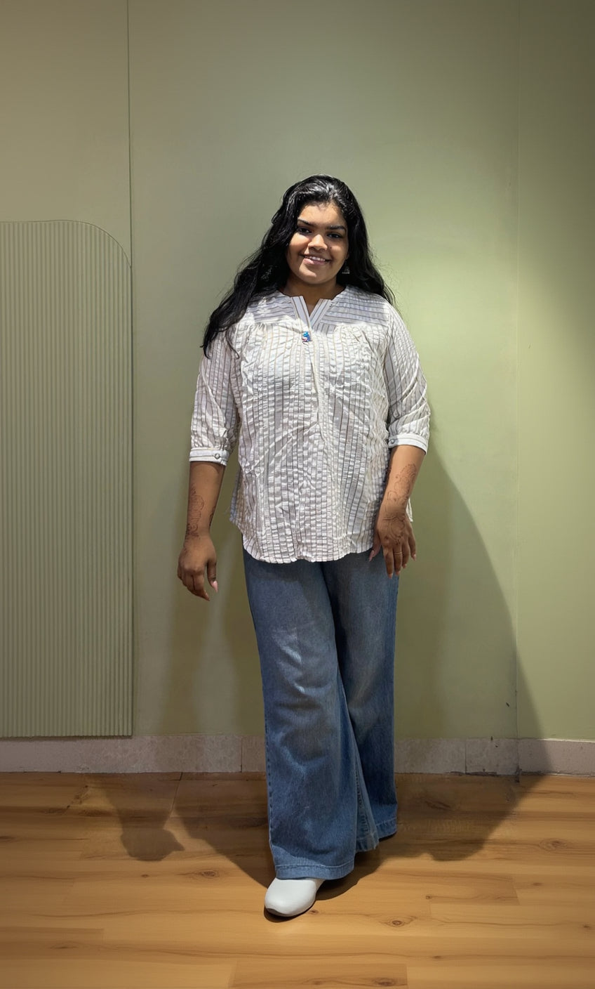 3/4 Stripes Short Top (Fawn Color)