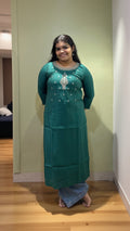 Green Golden Work Kurti