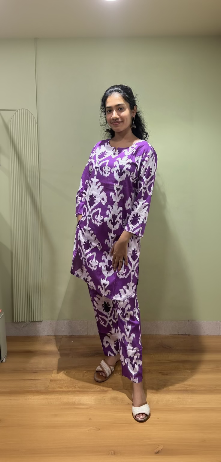 Cotton Printed Co-ord Sets (Purple Color)