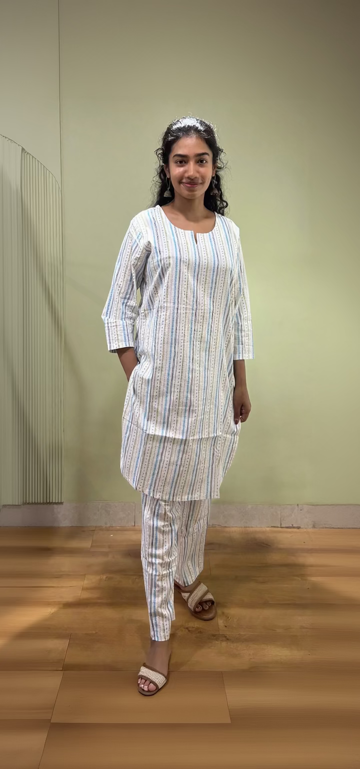 Cotton Printed Co-ord Sets (Blue & White Color)