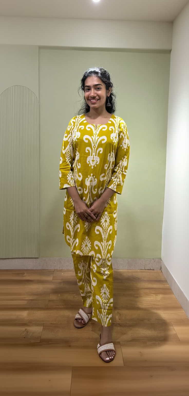 Cotton Printed Co-ord Sets (Yellow Color)