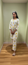 Cotton Printed Co-ord Sets (White & Yellow Floral)