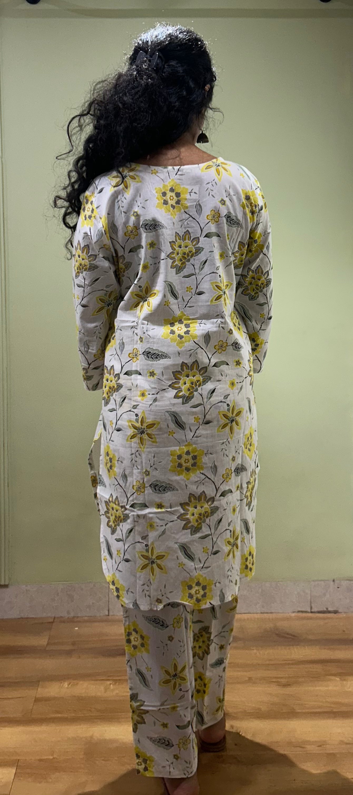 Cotton Printed Co-ord Sets (White & Yellow Floral)