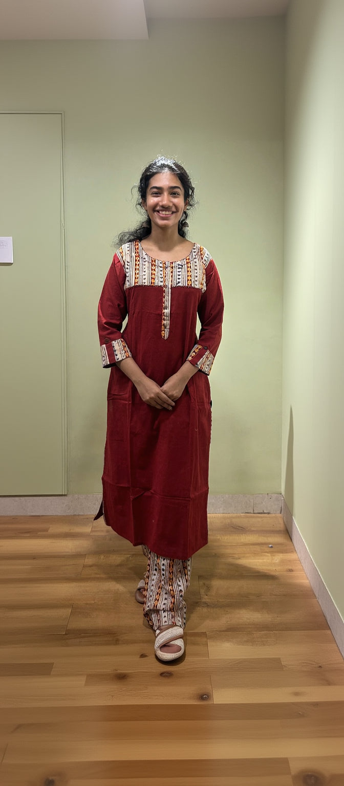 Kalamkari Dupatta Set (Maroon Color)