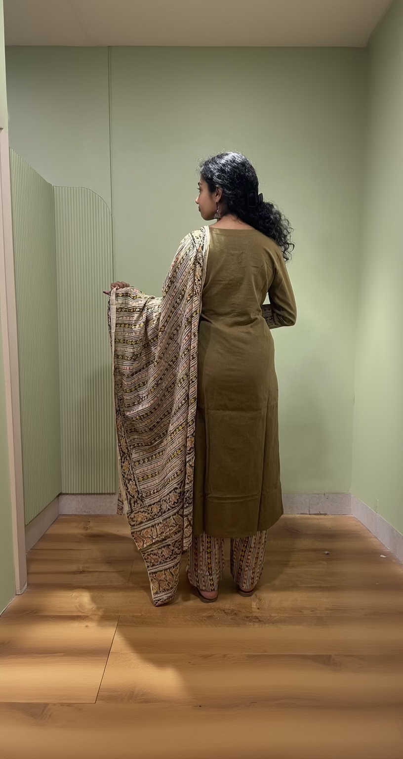 Kalamkari Dupatta Set(Mehendi Green Color)