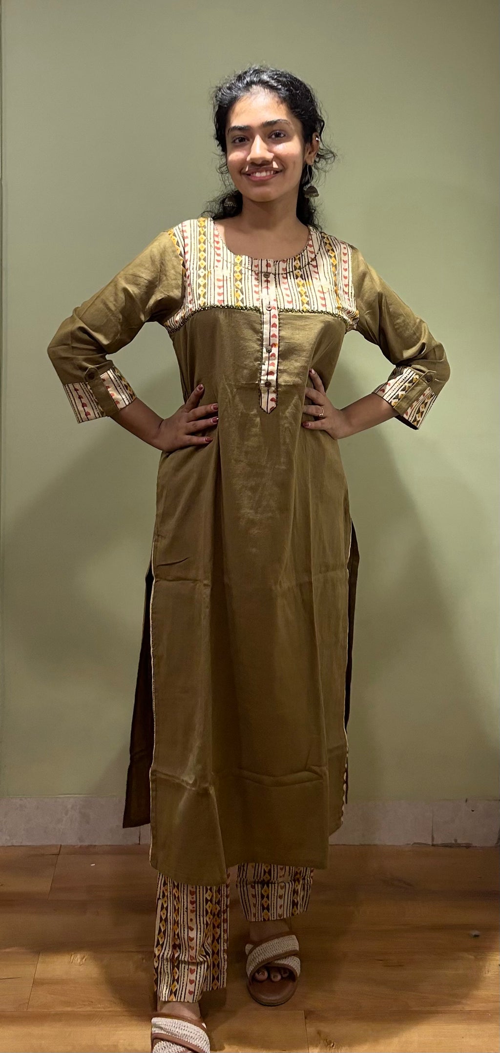 Kalamkari Dupatta Set(Mehendi Green Color)
