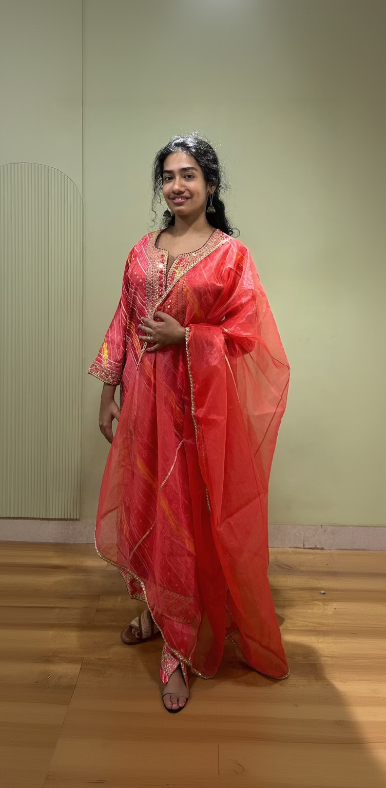 Muslin Silk Dupatta Set (Red Color)
