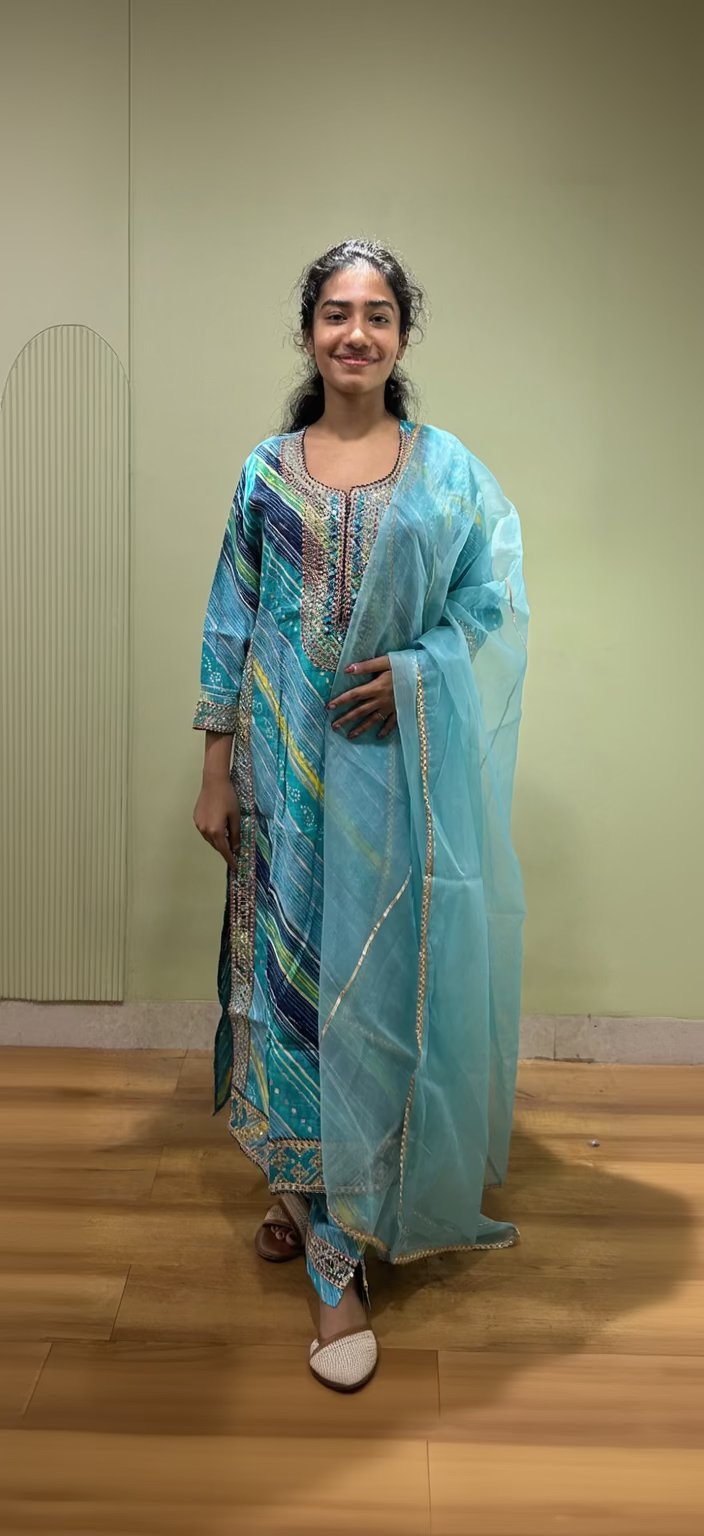 Muslin Silk Dupatta Set (Blue Color)