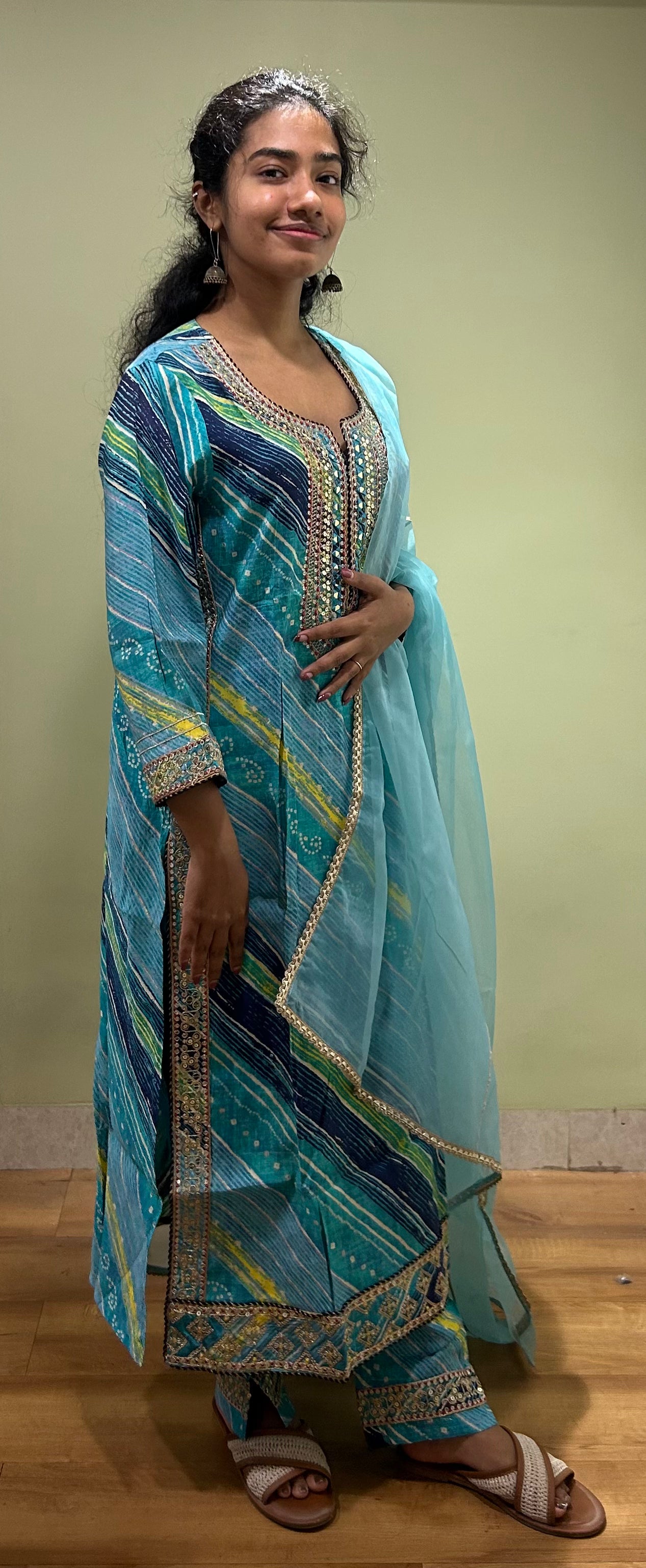 Muslin Silk Dupatta Set (Blue Color)
