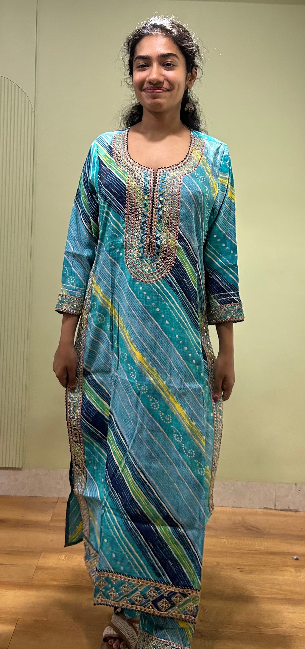 Muslin Silk Dupatta Set (Blue Color)