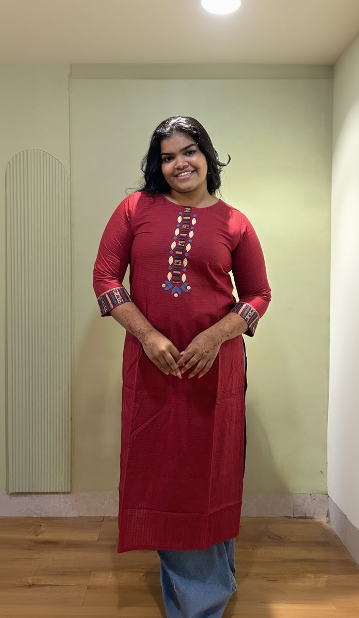 Maroon Patch Work Kurti