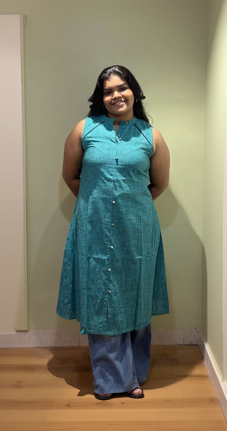 Sea Green Chinese Collar Kurti